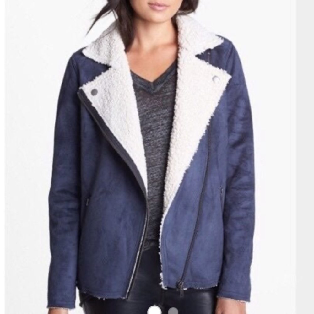 Nordstrom Leith Shearling Suede blue jacket